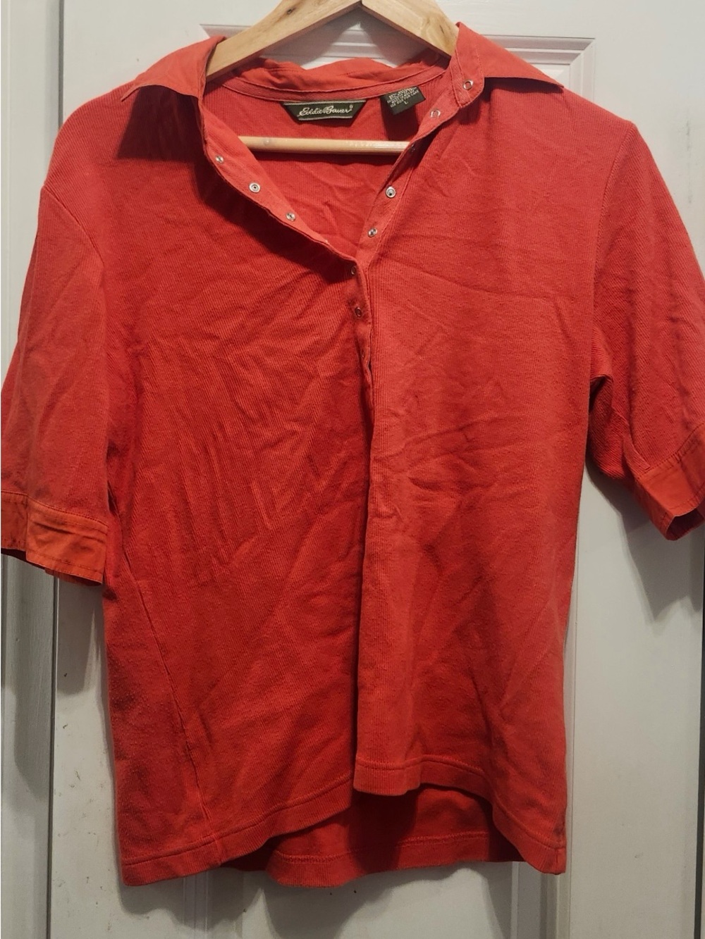 Eddie Bauer Orange Snap-Front Short Sleeve Polo